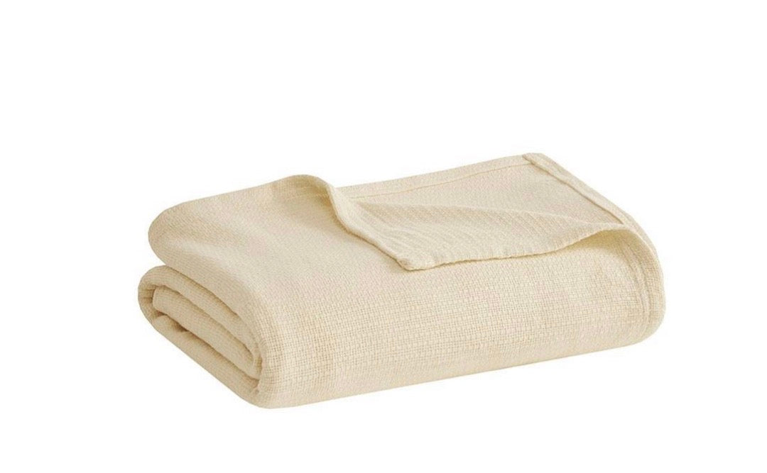 Madison Park Freshspun Basketweave Cotton Bed Blanket in ivory king