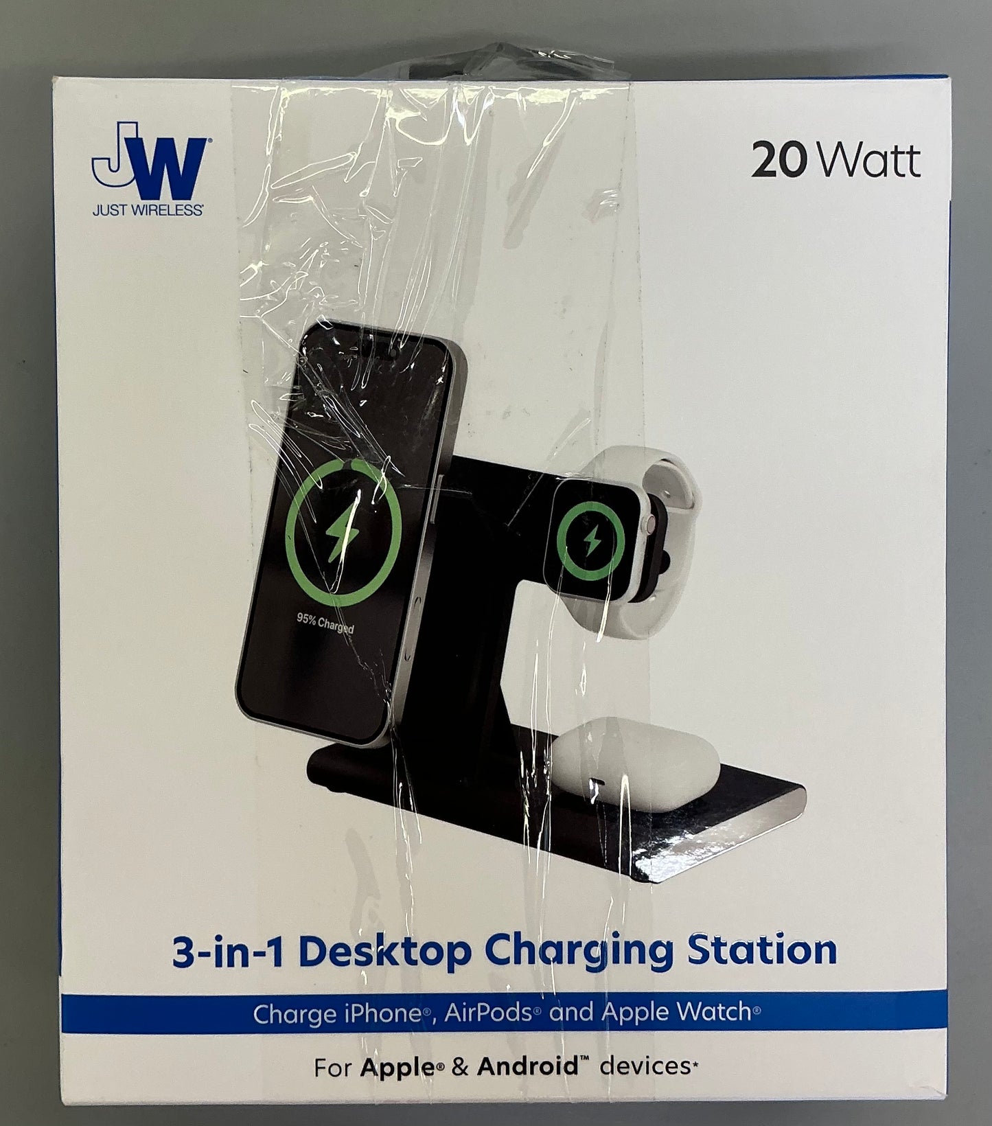 Just Wireless 3-in-1 portable wireless charger - black: USB-C with 15W output -AS IS - USED - OPEN BOX