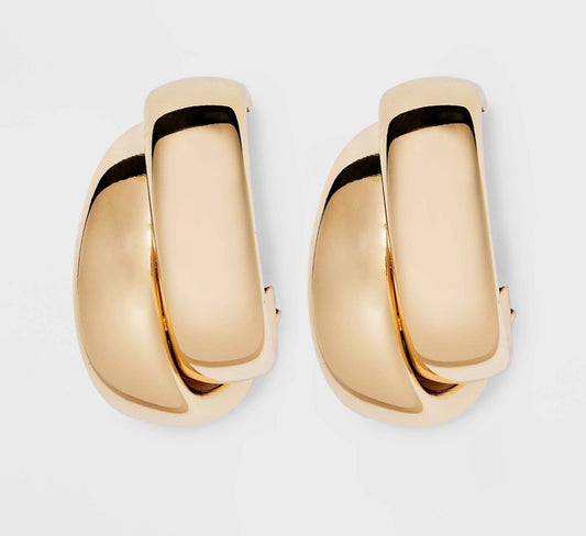 Gold Double Illusion Hoop Earrings featuring a nickel-free design with lever-back closures
