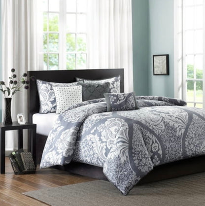 Madison Park Vienna 6-piece printed duvet cover set in grey king