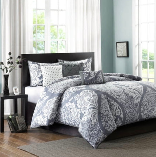 Madison Park Vienna 6-piece printed duvet cover set in grey king