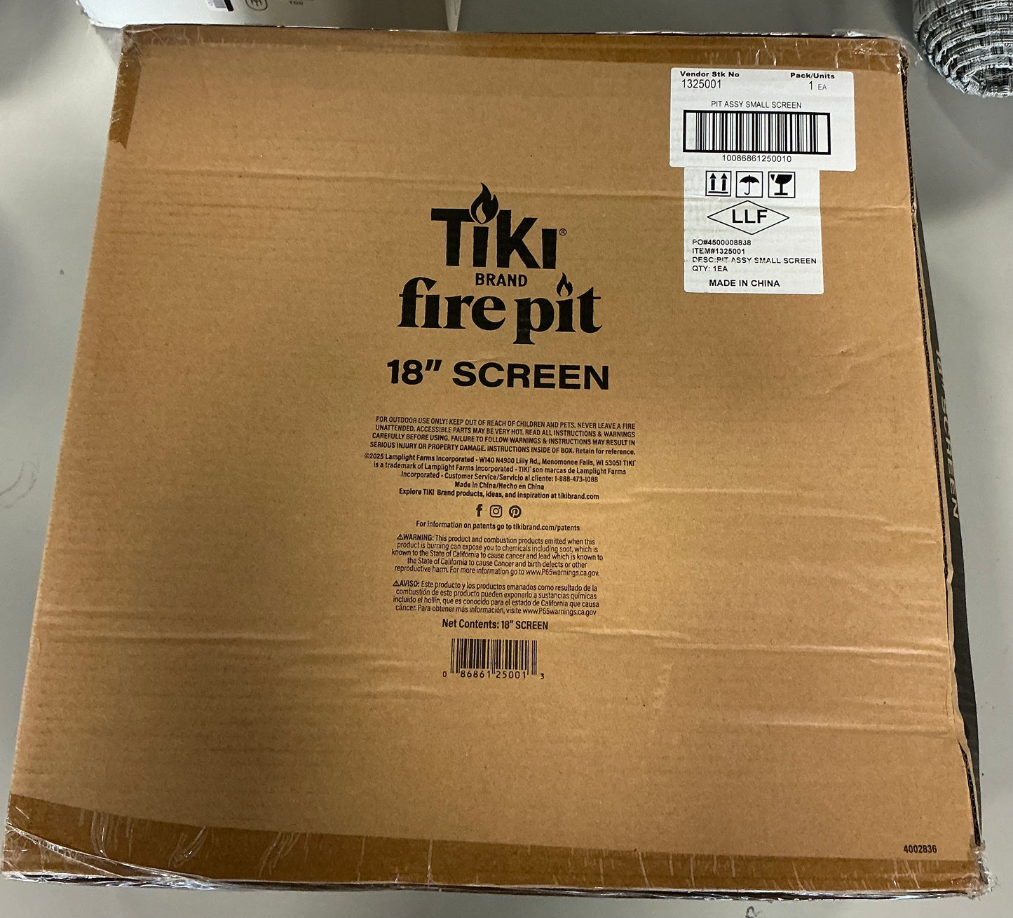 Tiki firepit screen 4.5” (H) x 18.1” (W) x 18.1” (D) - PICK UP ONLY