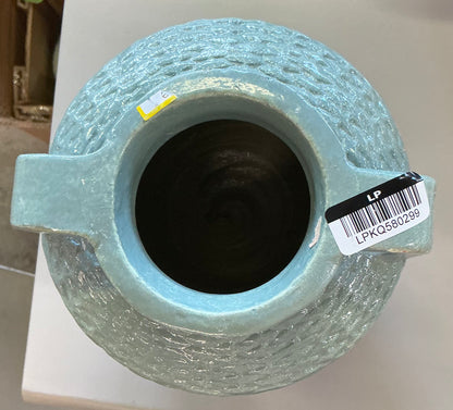 Small woven texture ceramic vase blue - AS IS - SOME COSMETIC FLAWS