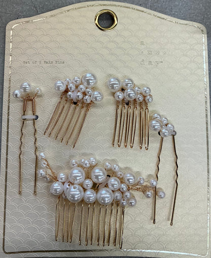 Gold pearl hair pins