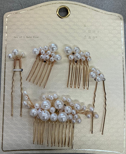 Gold pearl hair pins