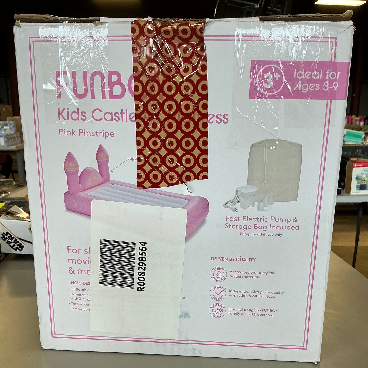 THRIFTY 70 - FUNBOY pink castle 15”H kids’ sleepover twin air mattress bed with electric pump - AS IS -USED - FINAL SALE - NO RETURNS