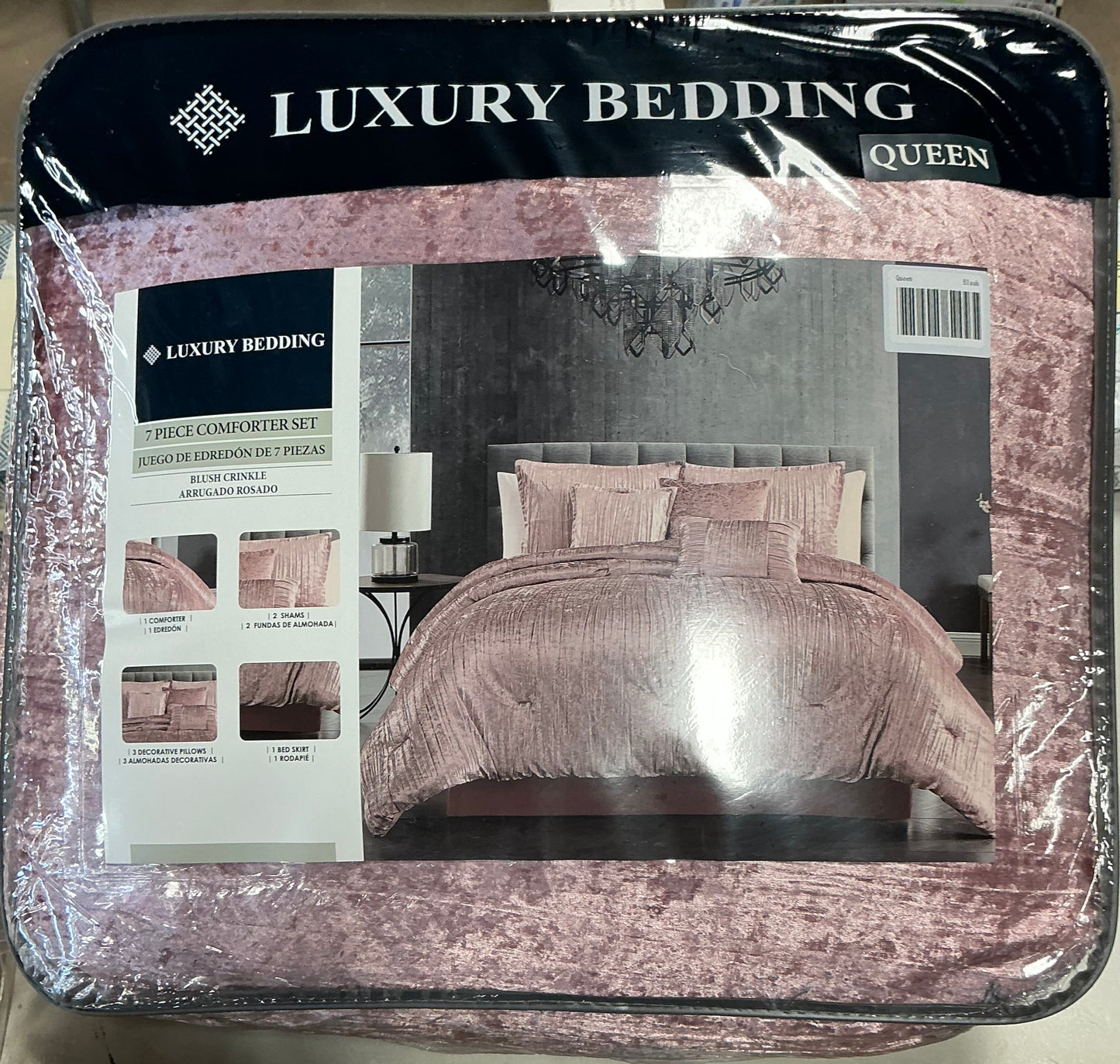 Luxury Bedding 7 Pieces comforter set Queen-Blush Pink