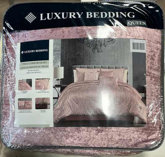 Luxury Bedding 7 Pieces comforter set Queen-Blush Pink