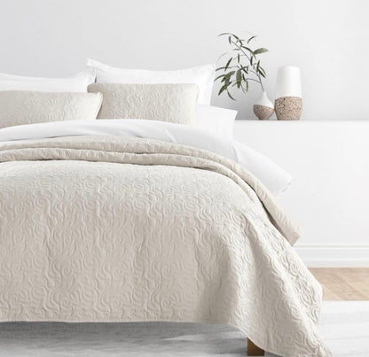 Casual Comfort Floral Stitch Quilt Set 3-pc king/cal king color natural