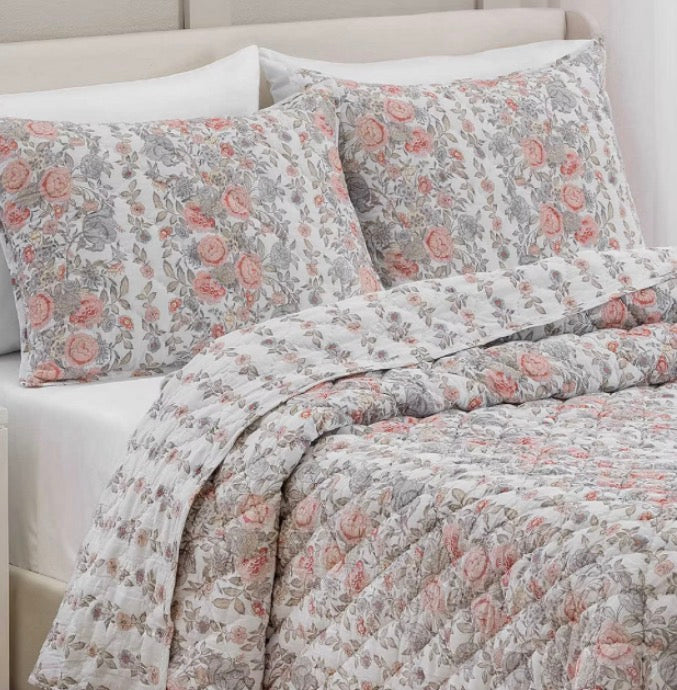 Thrifty 70 Martha Stewart Lula Floral Reversible Quilt Only Full/Queen-Pink-Open Package-USED-(See Picture)-FINAL SALE-NO RETURN-AS IS