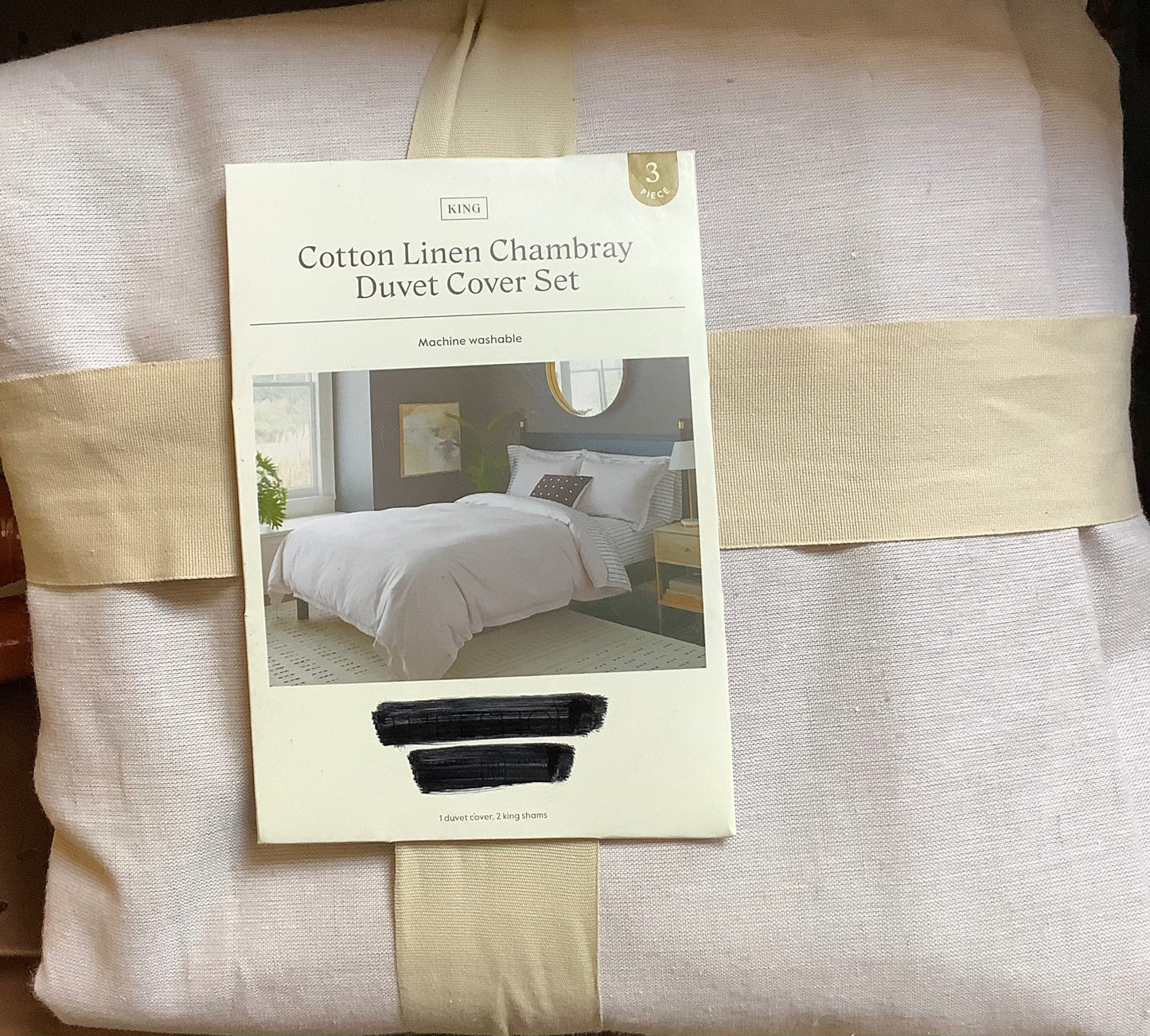 King Cotton Linen Chambray Duvet Cover & Sham Set Light Gray