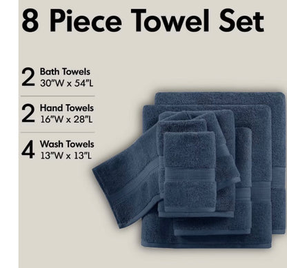 Madison Park Signature 800GSM 8 Pieces Bath Towel Set-Dark Navy