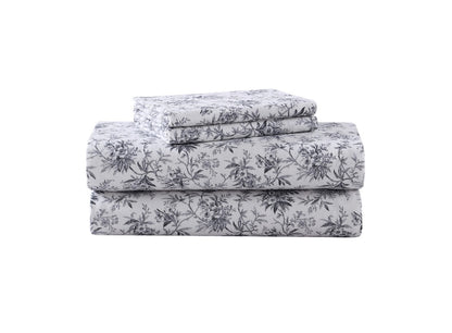 Laura Ashley 100% Cotton Flannel 4 Pieces Sheet Set full-Included(1 Flat Sheet,1 Fitted Sheet,2 Pillowcase)-Color(Faye Toile Black)