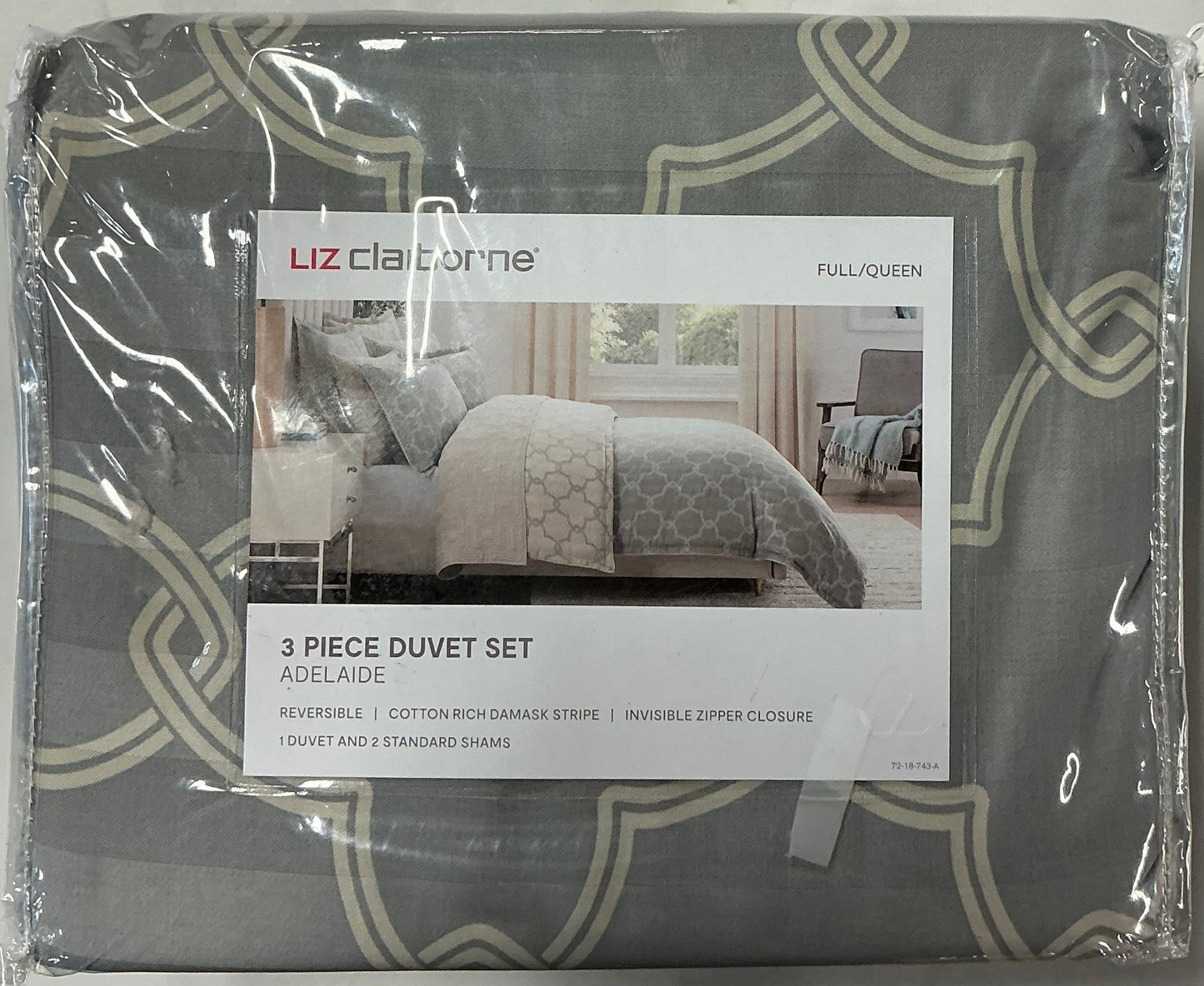 Liz Claiborne Adelaide 3 Pieces Duvet Cover Set Full/Queen-Included(1 Duvet and 2 Standard Shams)-Gray