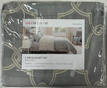 Liz Claiborne Adelaide 3 Pieces Duvet Cover Set Full/Queen-Included(1 Duvet and 2 Standard Shams)-Gray
