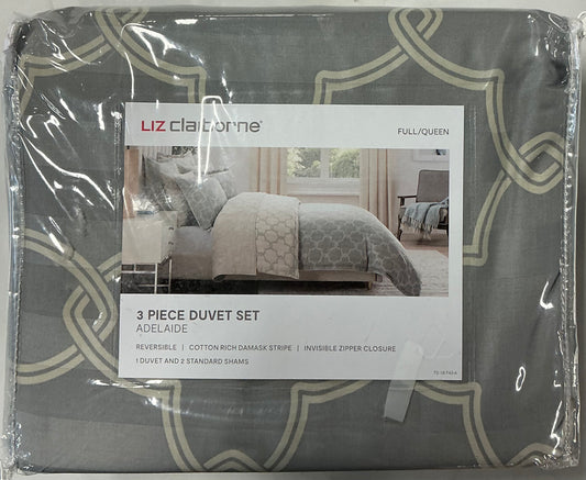 Liz Claiborne Adelaide 3 Pieces Duvet Cover Set Full/Queen-Included(1 Duvet and 2 Standard Shams)-Gray