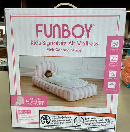 FUNBOY light pink stripe 15”H kids’ sleepover twin air mattress bed - AS IS - MISSING PUMP
