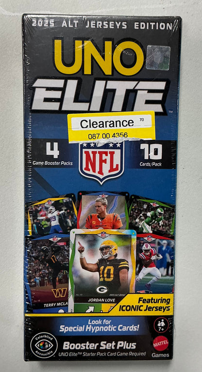 Uno elite NFL 2025 Alt Jersey’s edition booster set plus with 40 elite action cards