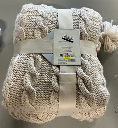 Knit tassel braided throw ivory - 50x60” - SOME KNOTS LOOSE