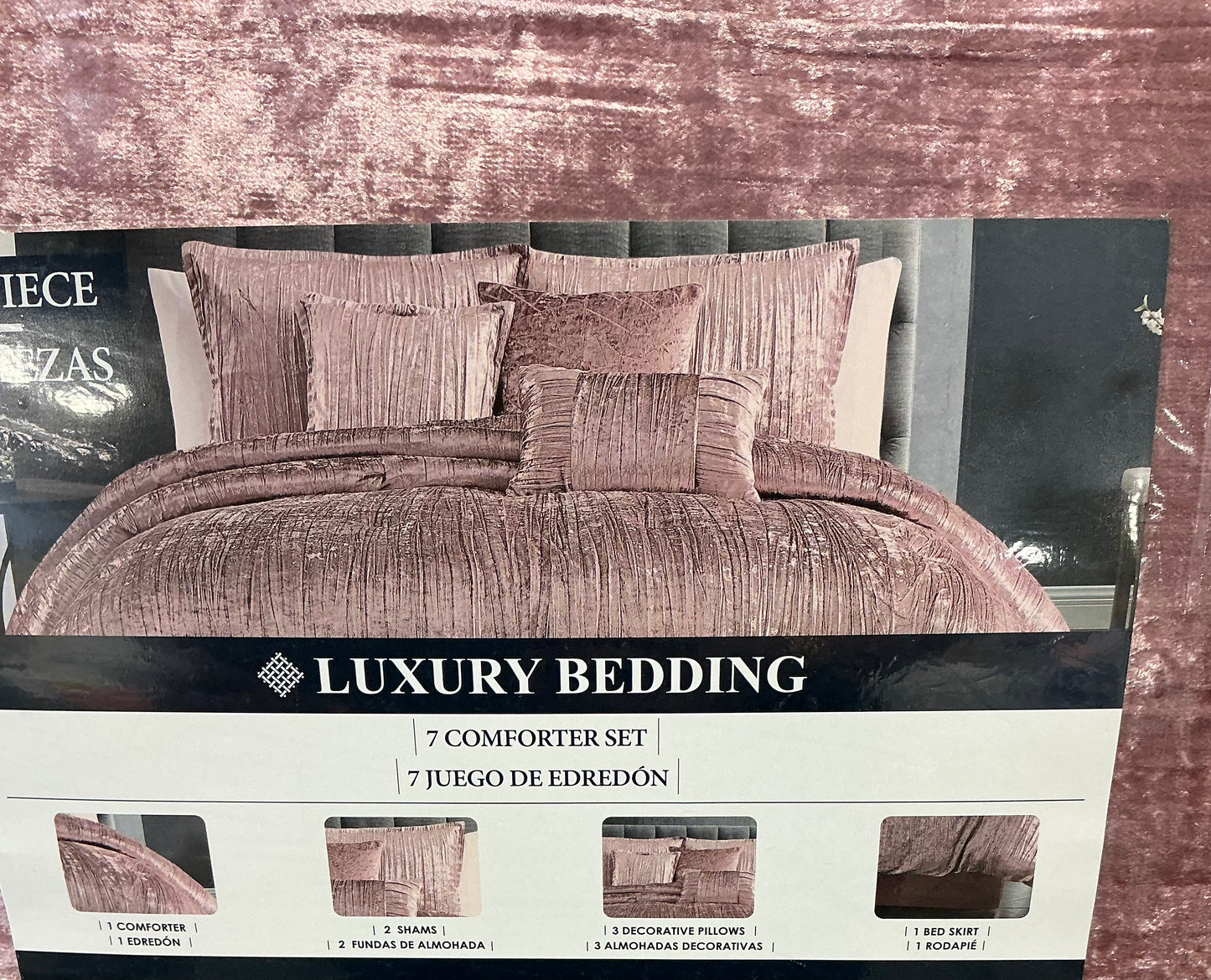 Luxury Bedding 7 Pieces comforter set Queen-Blush Pink