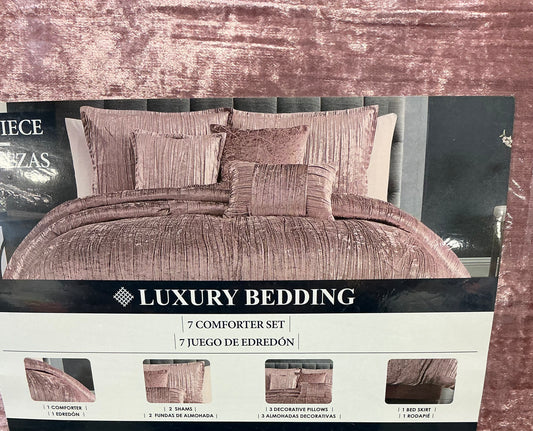 Luxury Bedding 7 Pieces comforter set Queen-Blush Pink