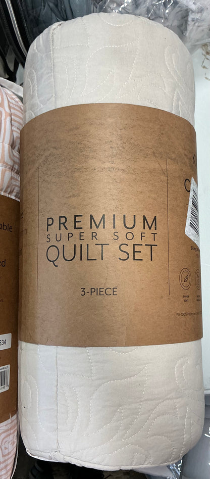 Casual Comfort Floral Stitch Quilt Set 3-pc king/cal king color natural