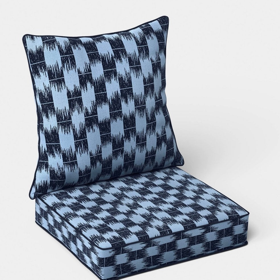 Ikat woven deep seat cushion set light blue/navy - PICK UP ONLY