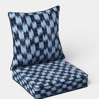 Ikat woven deep seat cushion set light blue/navy - PICK UP ONLY