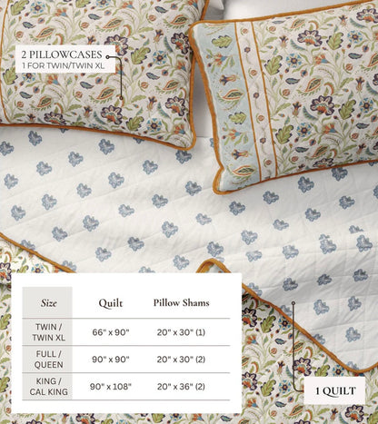 Indira Floral Boho Printed 3-pc Cotton Quilt Set king