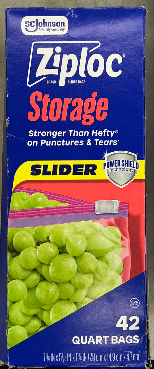 42 Ziploc brand slider storage bags in quart size
