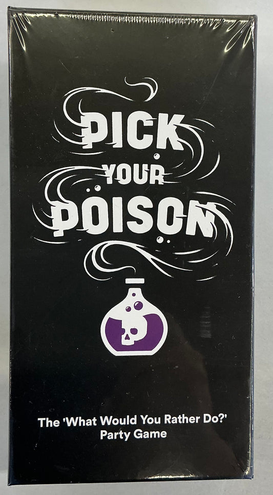 Pick Your Poison party game, a card game centered around difficult "what would you rather do?" scenarios.