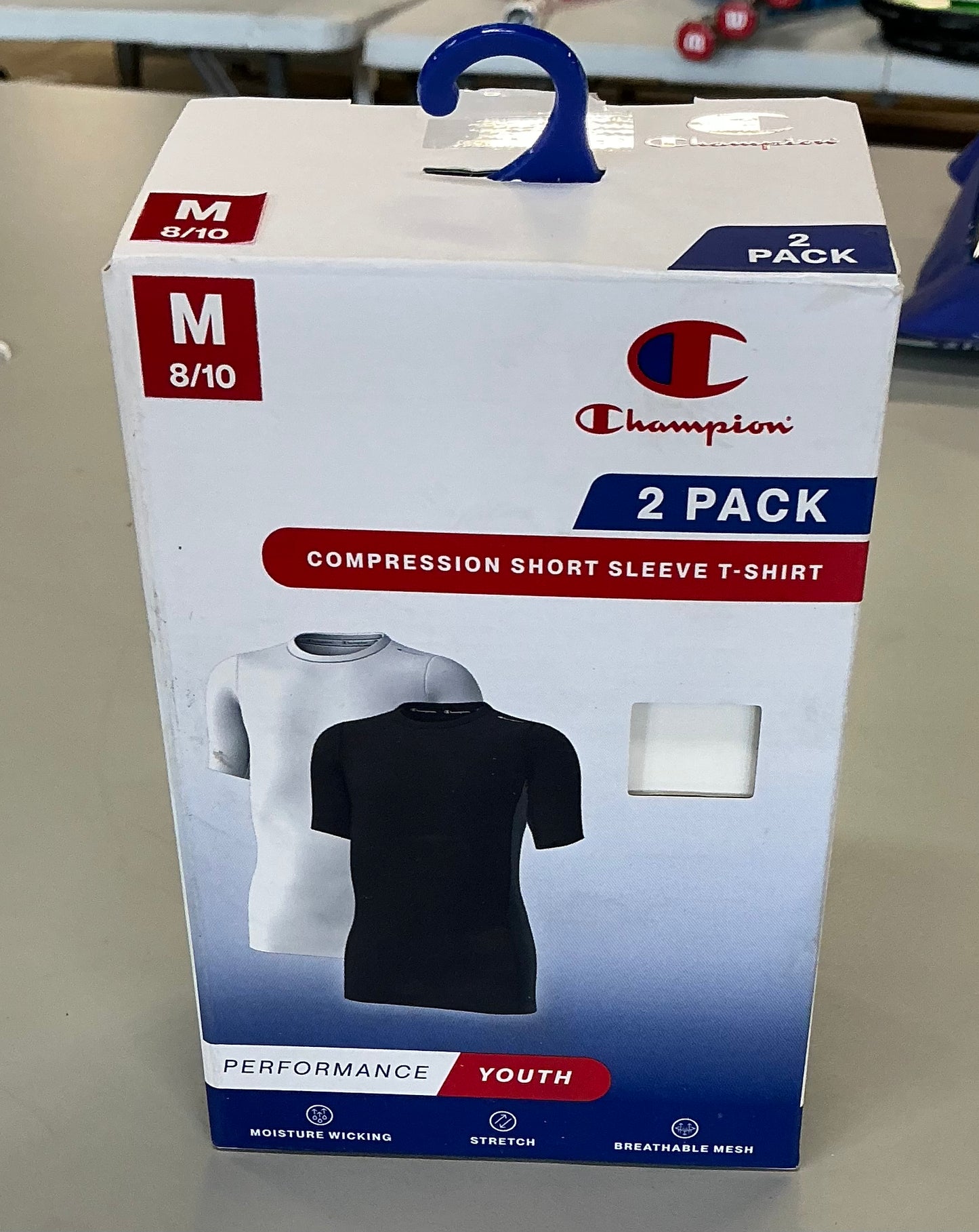 Champion youth compression t-shirt black - size medium 8/10 - open package - missing white t-shirt