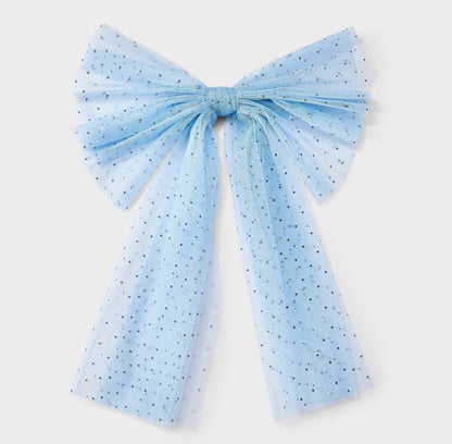 Blue glitter tulle hair bow