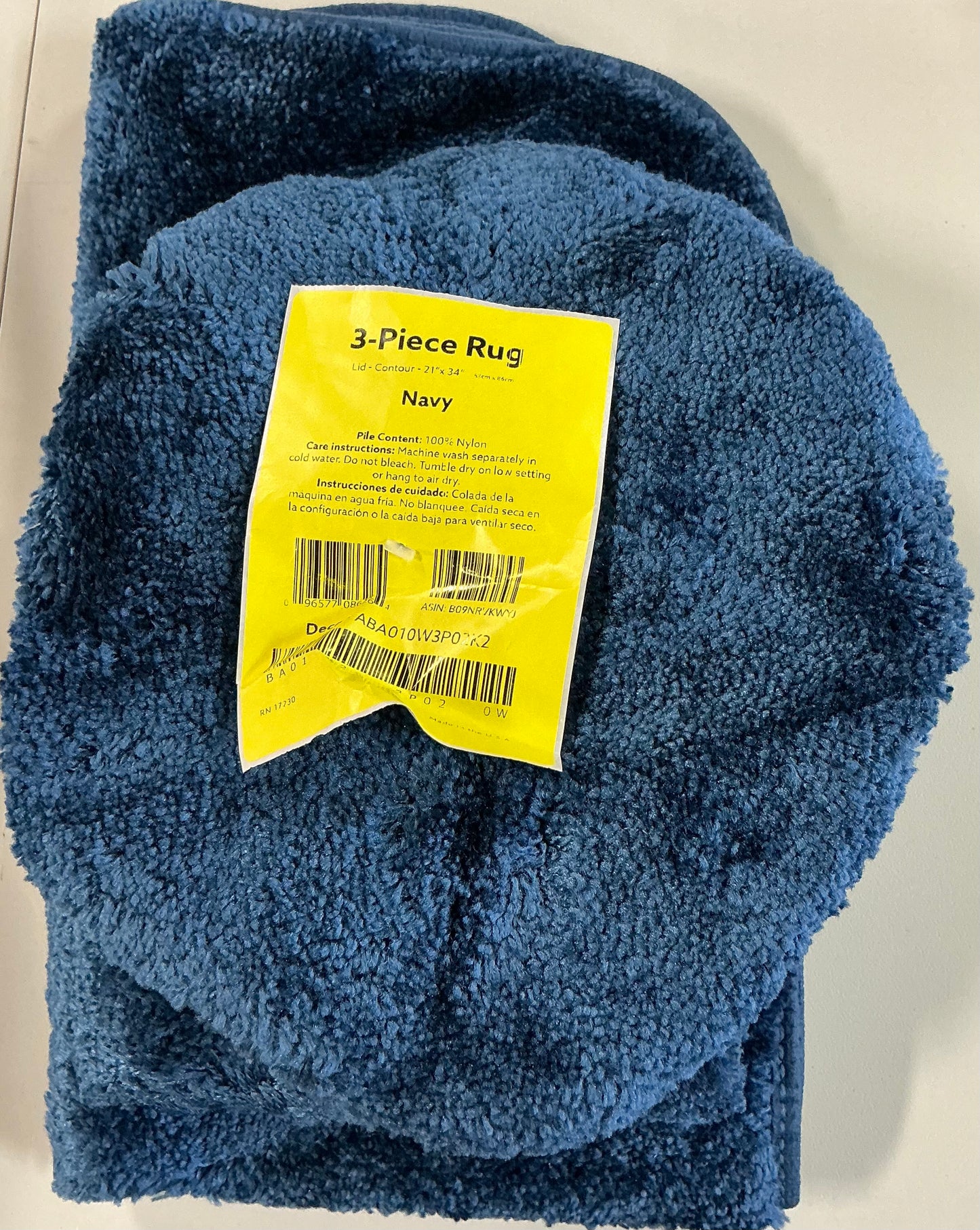 Garland Rug Traditional 3 Pieces Bath Rug Set-Included(1 21”x24”Contour Bath Rug,1 Standard Lid Cover,1 21”x34”Bath Rug)-Navy