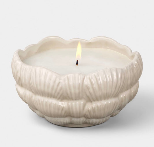 Ceramic citronella candle in a wavy ribbed jar 12oz