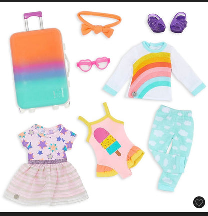 Glitter girls suitcase & travel outfit for 14” dolls: doll accessories & clothing set - OPEN/DAMAGED BOX