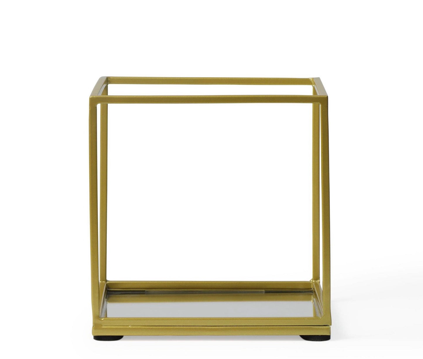 gold-finished Square Flower Stand from Bullseye's Playground with a mirrored base and a sturdy metal frame