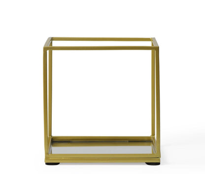 gold-finished Square Flower Stand from Bullseye's Playground with a mirrored base and a sturdy metal frame