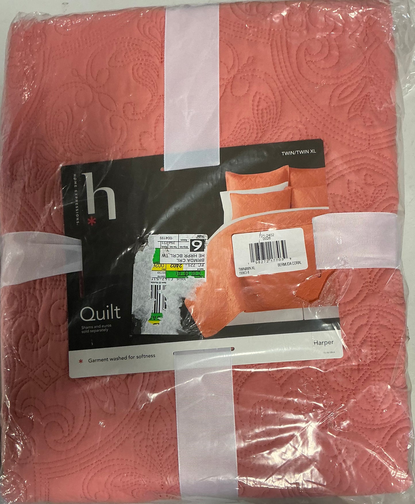 Home Expressions Harper Quilt Only Twin-Color(Bermuda Coral)
