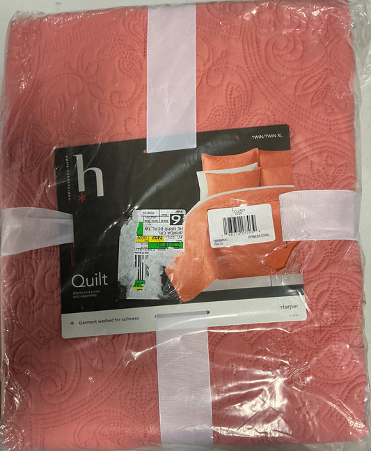 Home Expressions Harper Quilt Only Twin-Color(Bermuda Coral)