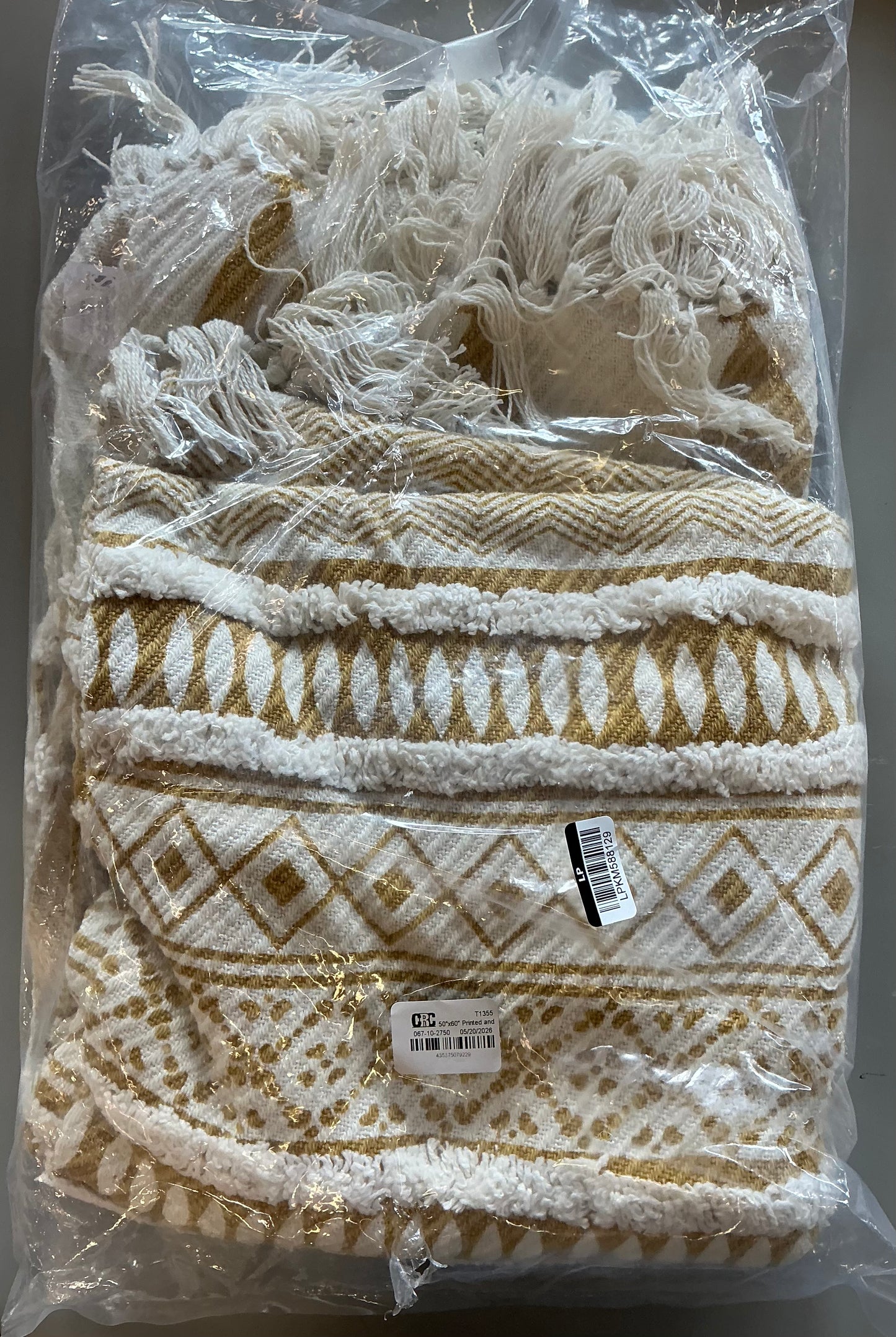 50”x60” printed and embellished throw blanket saffron - saro lifestyle: modern cotton geometric design - OUT OF PACKAGE