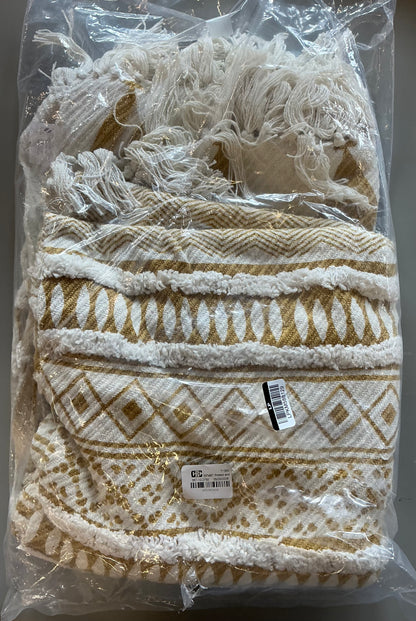 50”x60” printed and embellished throw blanket saffron - saro lifestyle: modern cotton geometric design - OUT OF PACKAGE