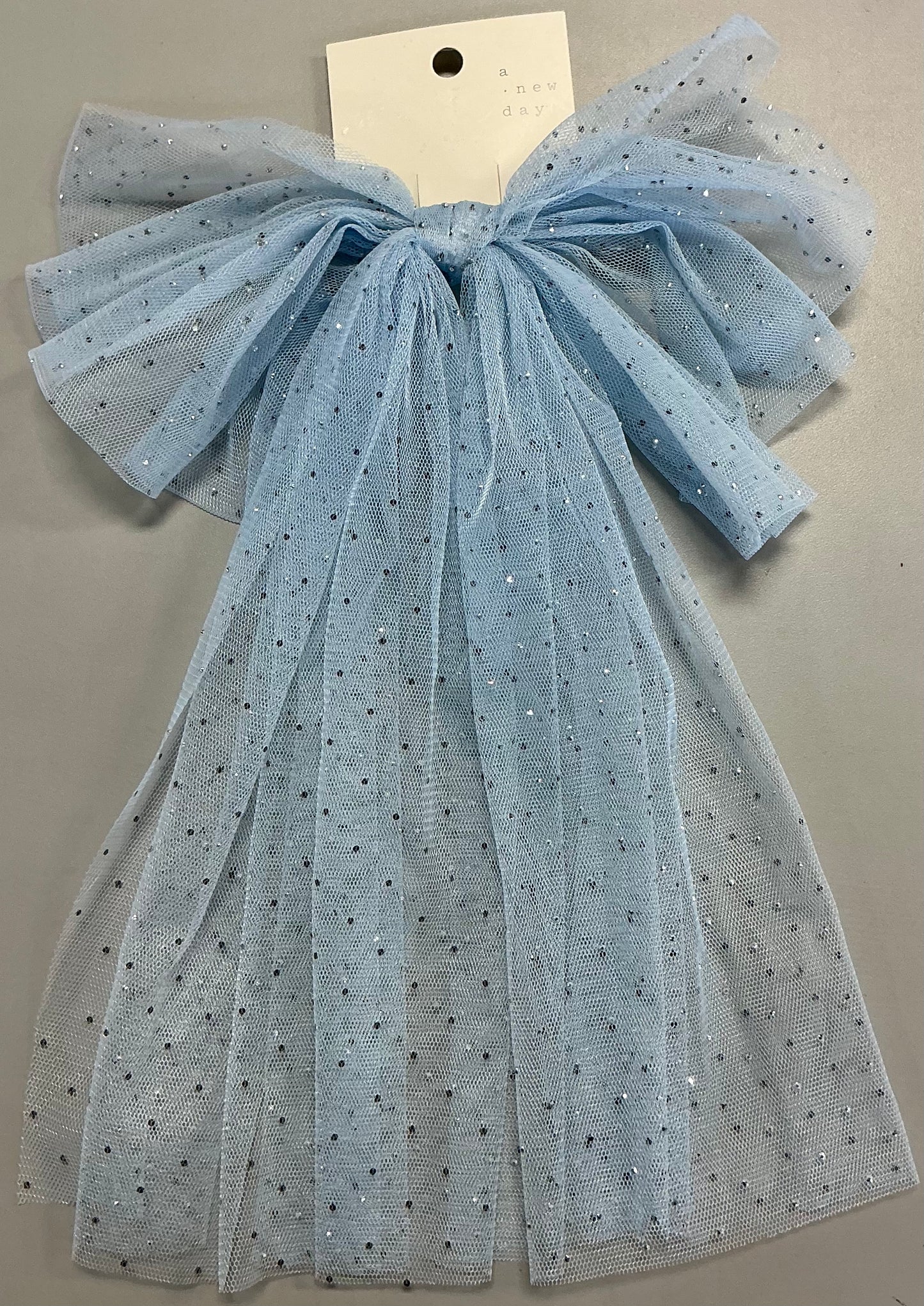 Blue glitter tulle hair bow