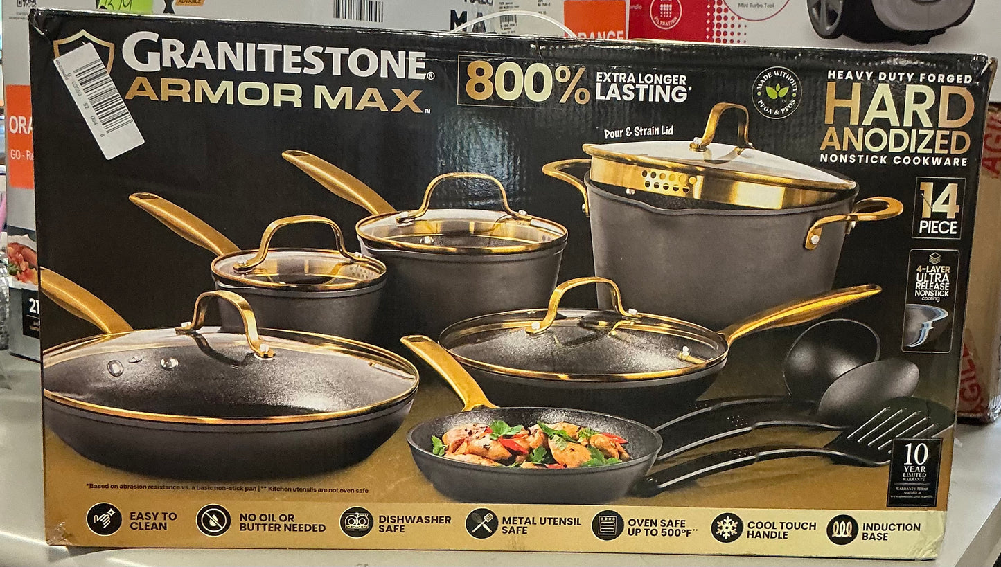 Granitestone Armor Max Gold Aluminum 14-pc. Non-Stick Cookware Set