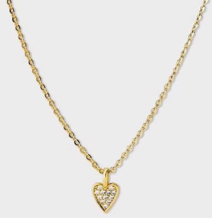 14k gold plated cubic zirconia heart necklace