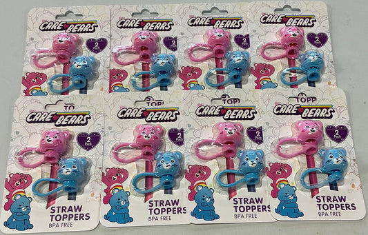 Party favors-Care Bears Straw Toppers featuring the characters Cheer Bear (pink) and Grumpy Bear (blue)-8 packs(2 per pack)