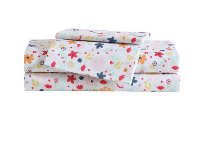 Eddie Bauer Colorful Floral 4 Pieces Sheet Set Full-Included(1 Flat Sheet,1 Fitted Sheet,2 Pillowcase)-Color(Light Pastel Pink)