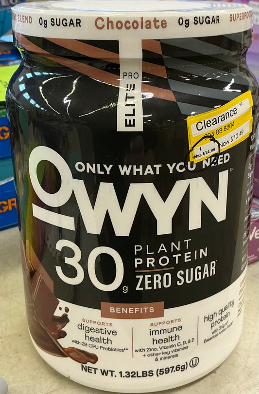 OWYN Only What You Need Pro Elite Chocolate Flavored Protein Powder.