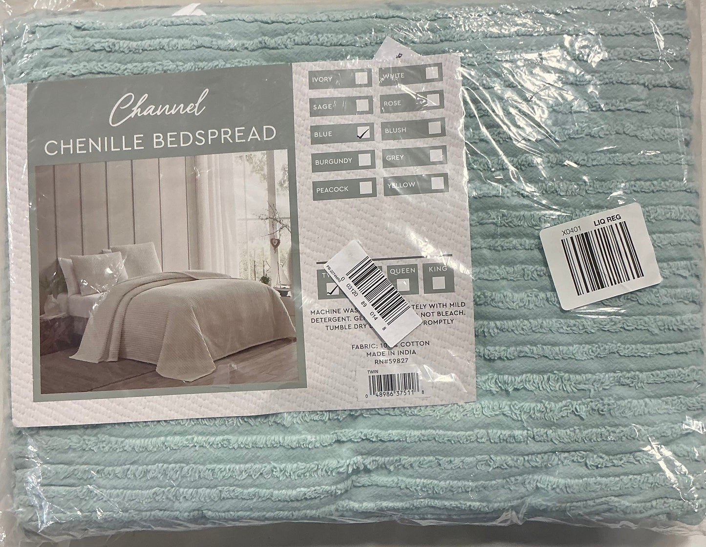 Beatrice Home Fashions Channel Chenille Bedspread only Twin-Light Blue