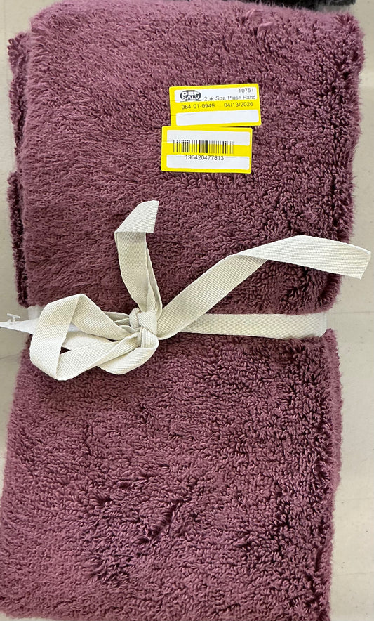 2pk spa plush hand towel set dark mauve